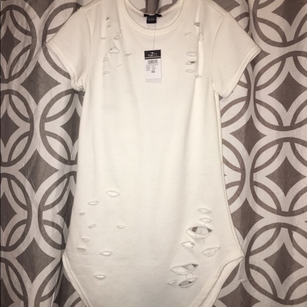 Distressed white tee